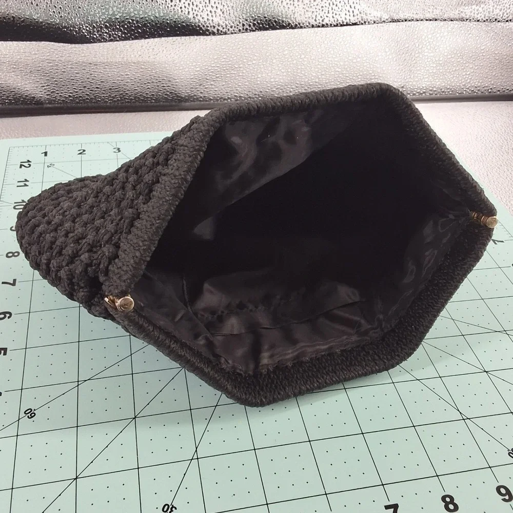 Vintage Style Black Beaded Popcorn Knit Clutch‎ Pouch Bag